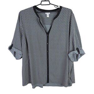 Womens Catherines Multicolor Blouse Button Up V Neck Roll Tab Sleeve Size 5X